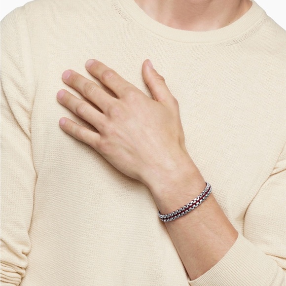 *SOLD* David Yurman 925 WOVEN BOX CHAIN BRACELET - Sterling Silver w Red Nylon - Picture 2 of 9